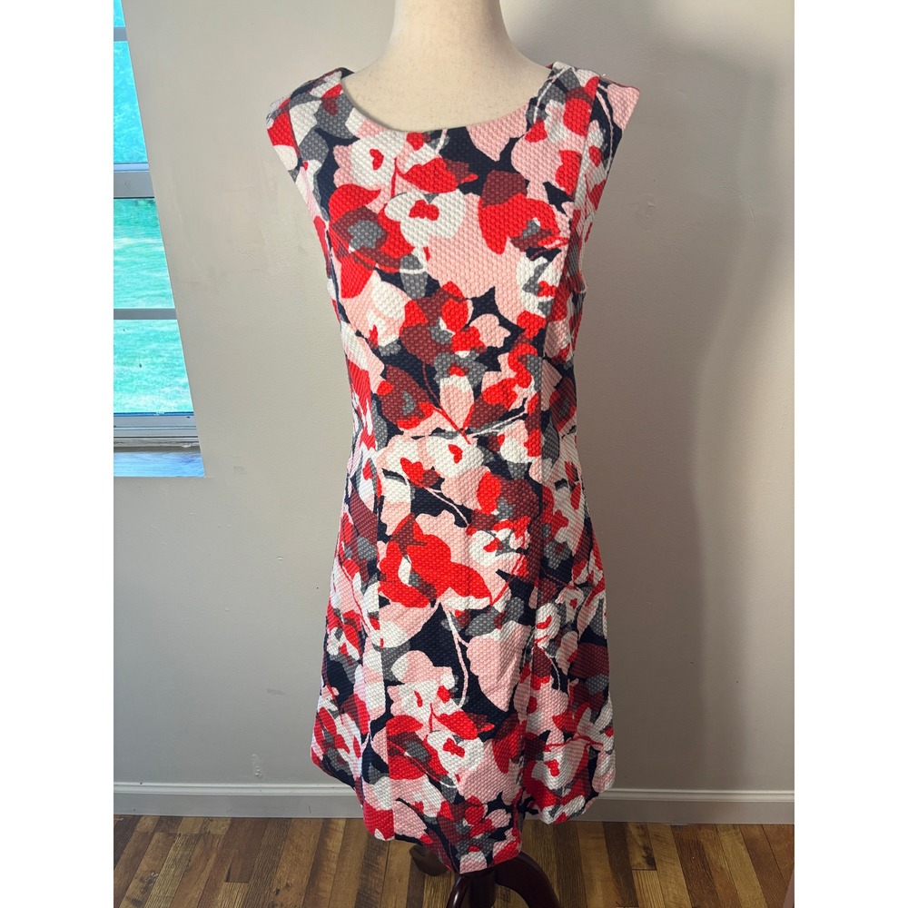 The Limited Floral Textured Fit Flare Dress Pink Red Navy Tall 6 Preppy Romantic